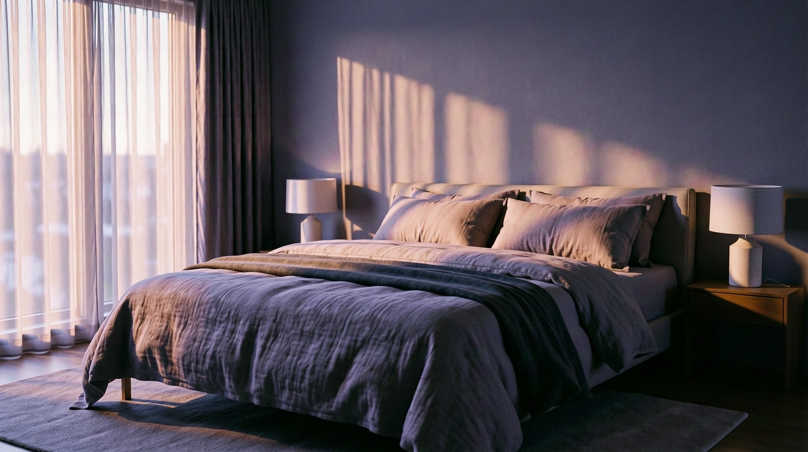 Atmosphärisches Schlafzimmer im Morgenlicht